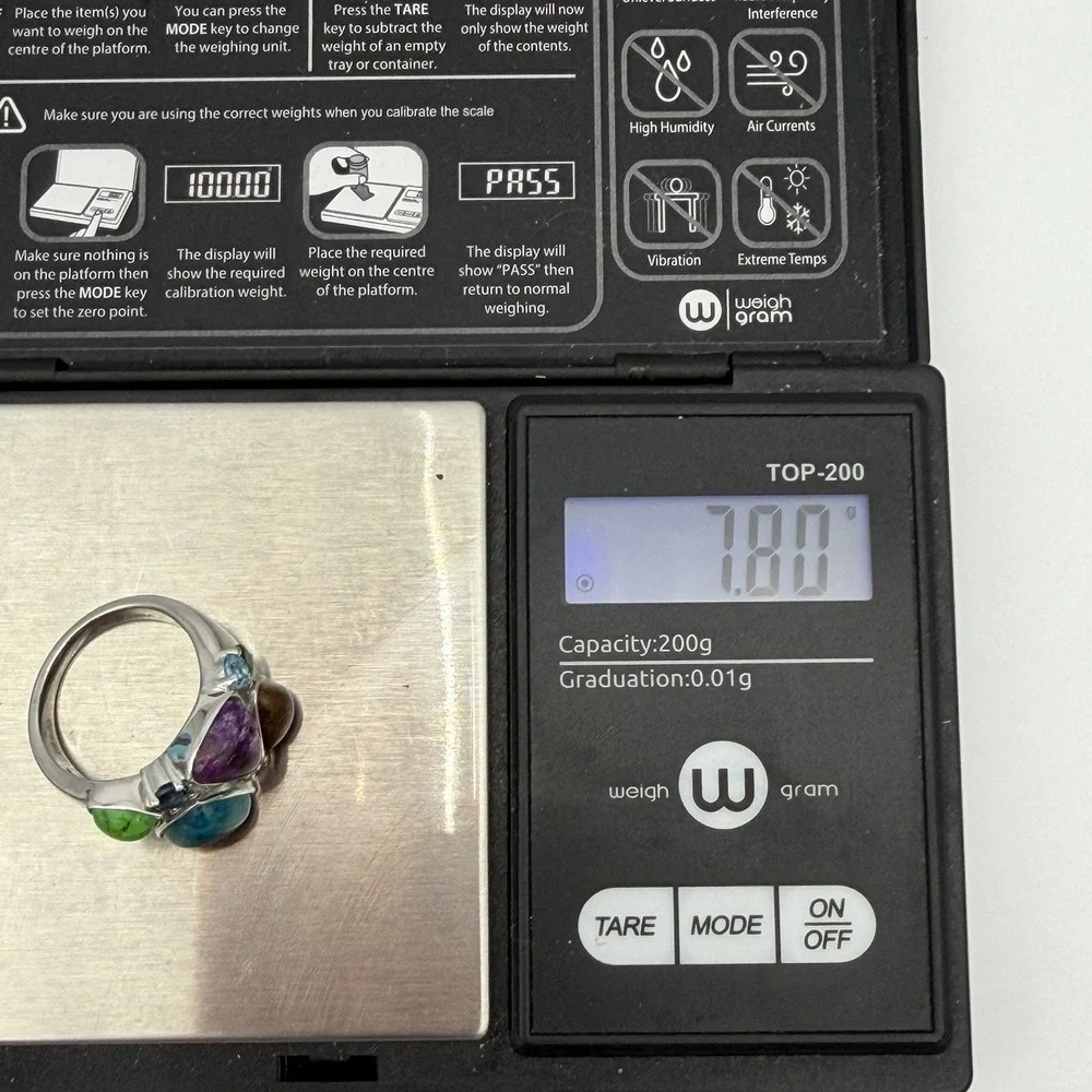 Vtg Lorenzo Sterling Silver Multi Gemstone Ring Turquoise Chrome Diopside QVC S7